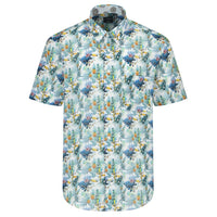Tropical Print Short Sleeve No-Iron Cotton Sport Shirt with Hidden Button Down Collar by Leo Chevalier