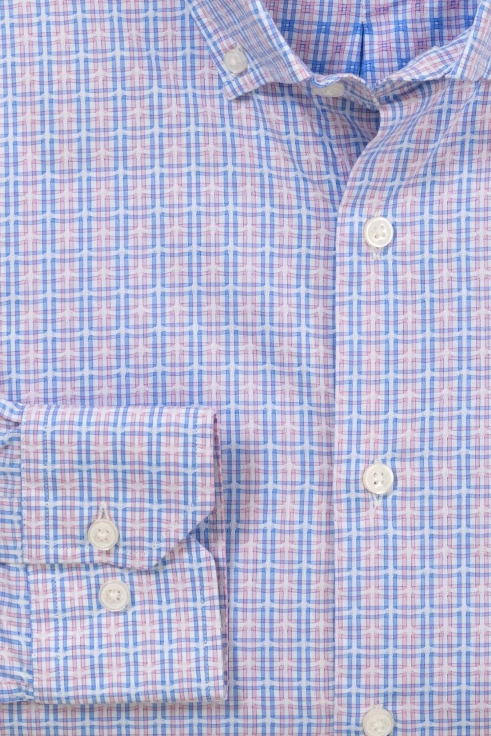 Jacquard Plaid Cotton Windowpane Check Sport Shirt in Pink and Blue (Size Large) by Scott Barber
