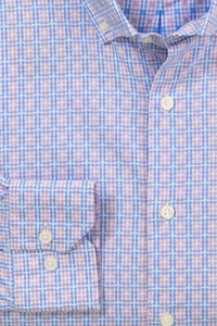 Jacquard Plaid Cotton Windowpane Check Sport Shirt in Pink and Blue (Size Large) by Scott Barber
