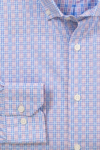 Jacquard Plaid Cotton Windowpane Check Sport Shirt in Pink and Blue (Size Large) by Scott Barber