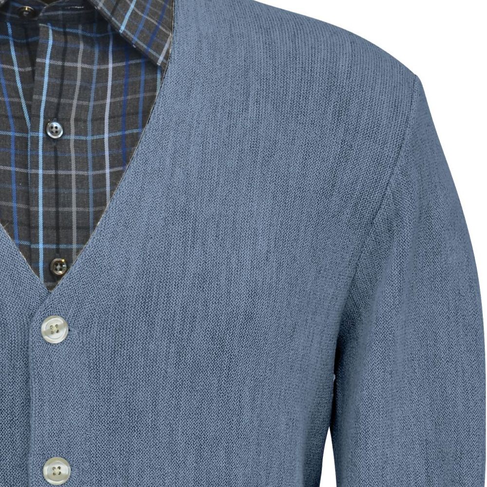 Baby Alpaca 'Links Stitch' V-Neck Cardigan Sweater in Sky Heather by Peru Unlimited