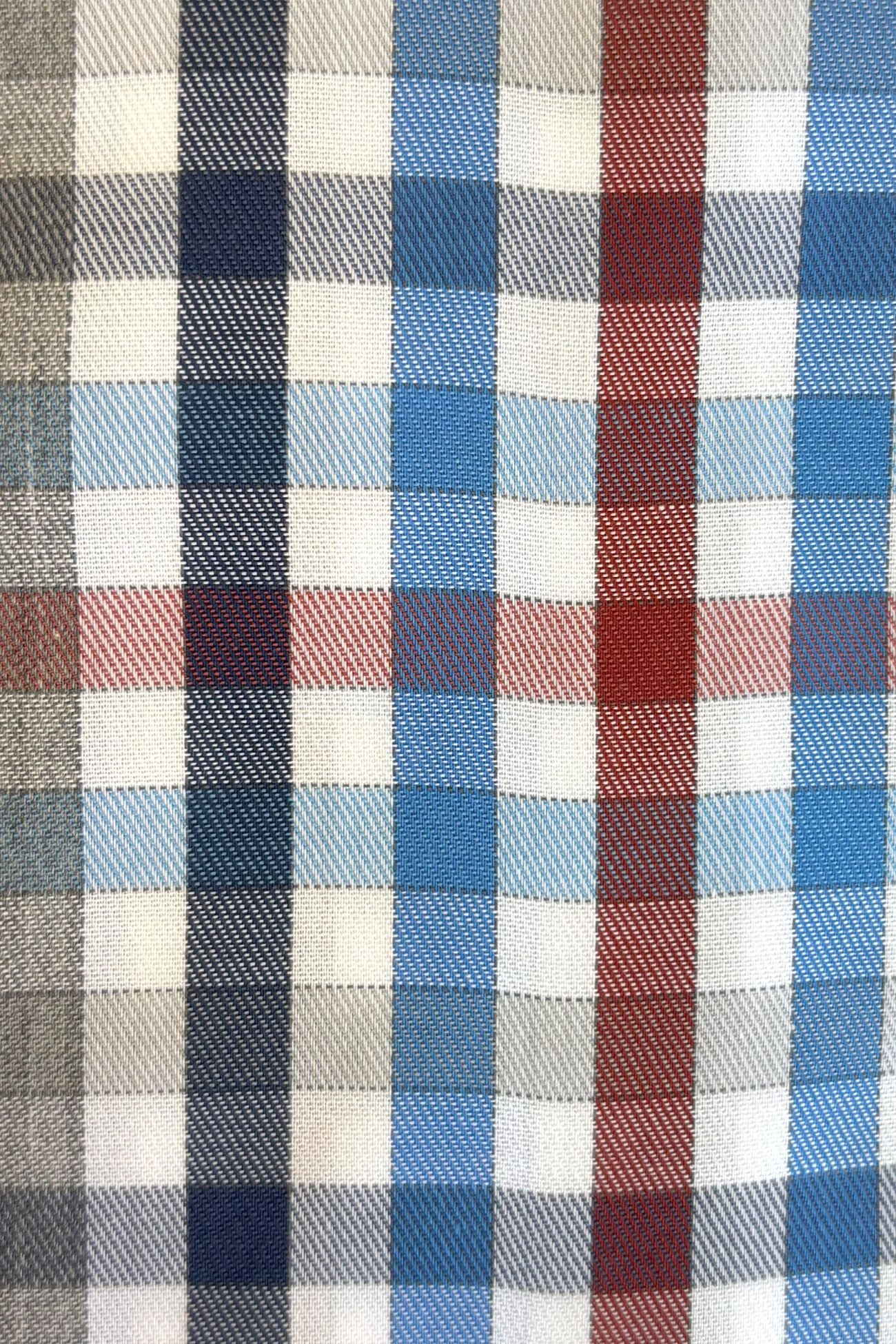 Blue, Red, and Grey Multi Plaid Woven Short Sleeve No-Iron Cotton Sport Shirt with Button Down Collar by Leo Chevalier