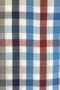 Blue, Red, and Grey Multi Plaid Woven Short Sleeve No-Iron Cotton Sport Shirt with Button Down Collar by Leo Chevalier