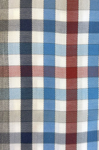 Blue, Red, and Grey Multi Plaid Woven Short Sleeve No-Iron Cotton Sport Shirt with Button Down Collar by Leo Chevalier