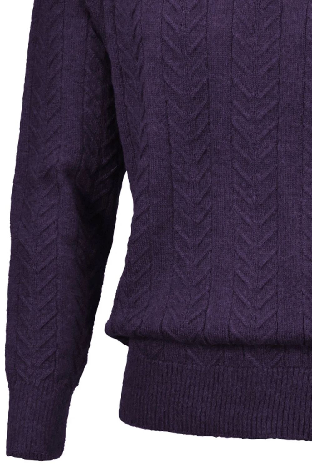 Royal Alpaca Cable Knit Button-Mock Sweater in Plum Heather by Peru Unlimited