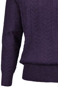 Royal Alpaca Cable Knit Button-Mock Sweater in Plum Heather by Peru Unlimited