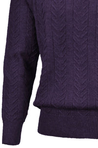 Royal Alpaca Cable Knit Button-Mock Sweater in Plum Heather by Peru Unlimited