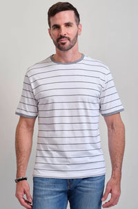 Carlsbad White Ground Stripe Short Sleeve Crew Neck T-Shirt in Choice of Colors by Left Coast Tee