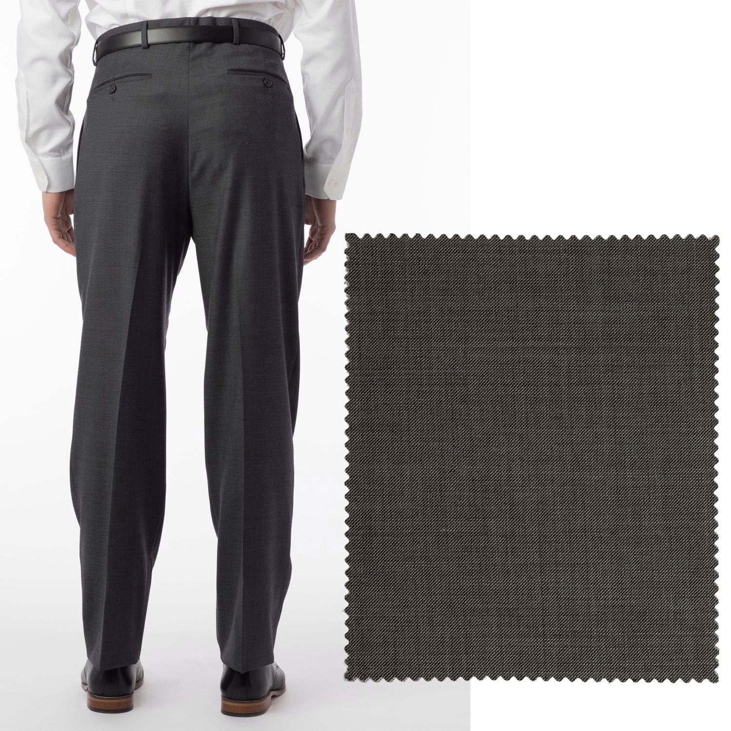 Sharkskin Super 120s Worsted Wool Comfort-EZE Trouser in Mid Grey, Size 35 (Manchester Pleated Model) by Ballin