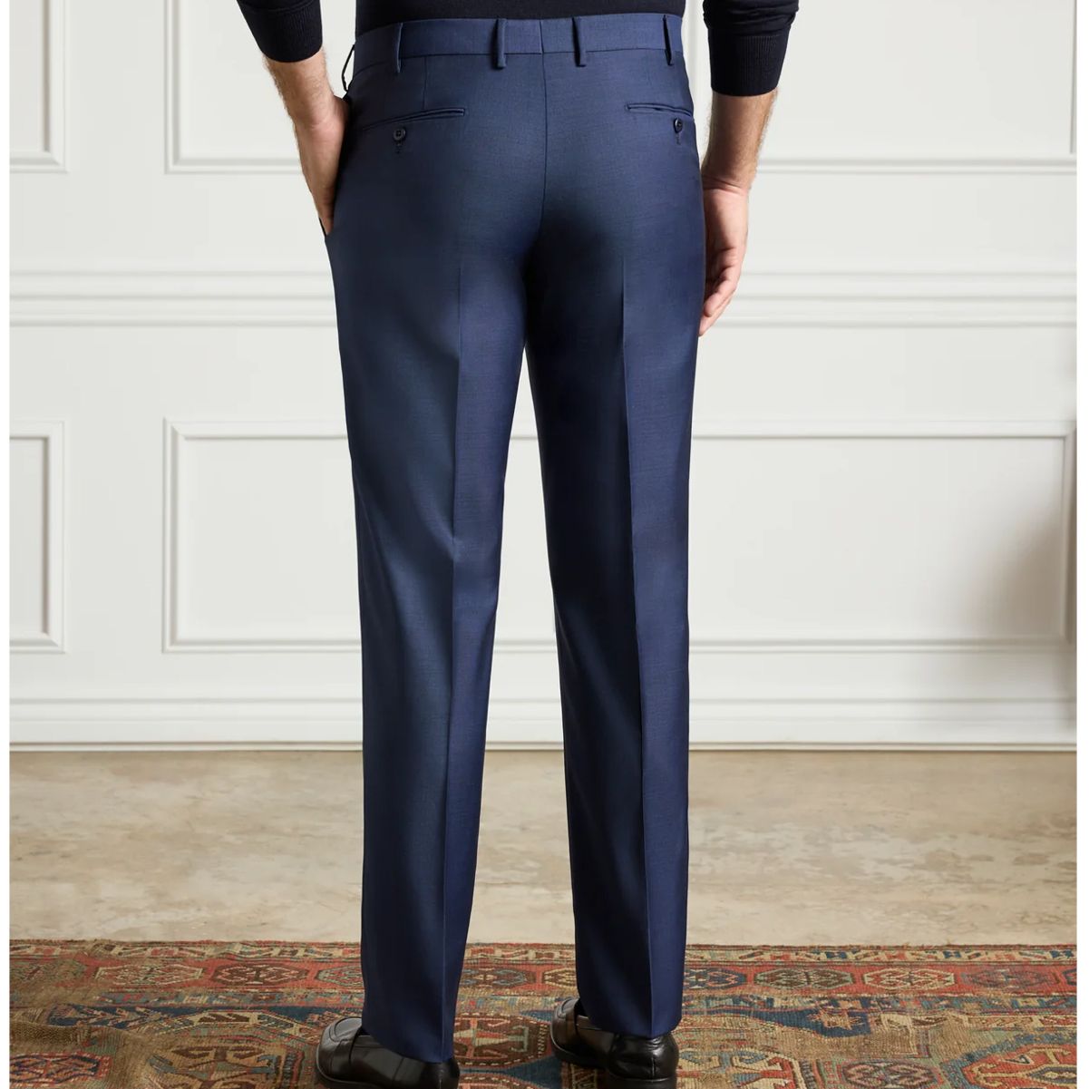 Parker Flat Front Sharkskin Wool Trouser in Navy (Modern Straight Fit) by Zanella