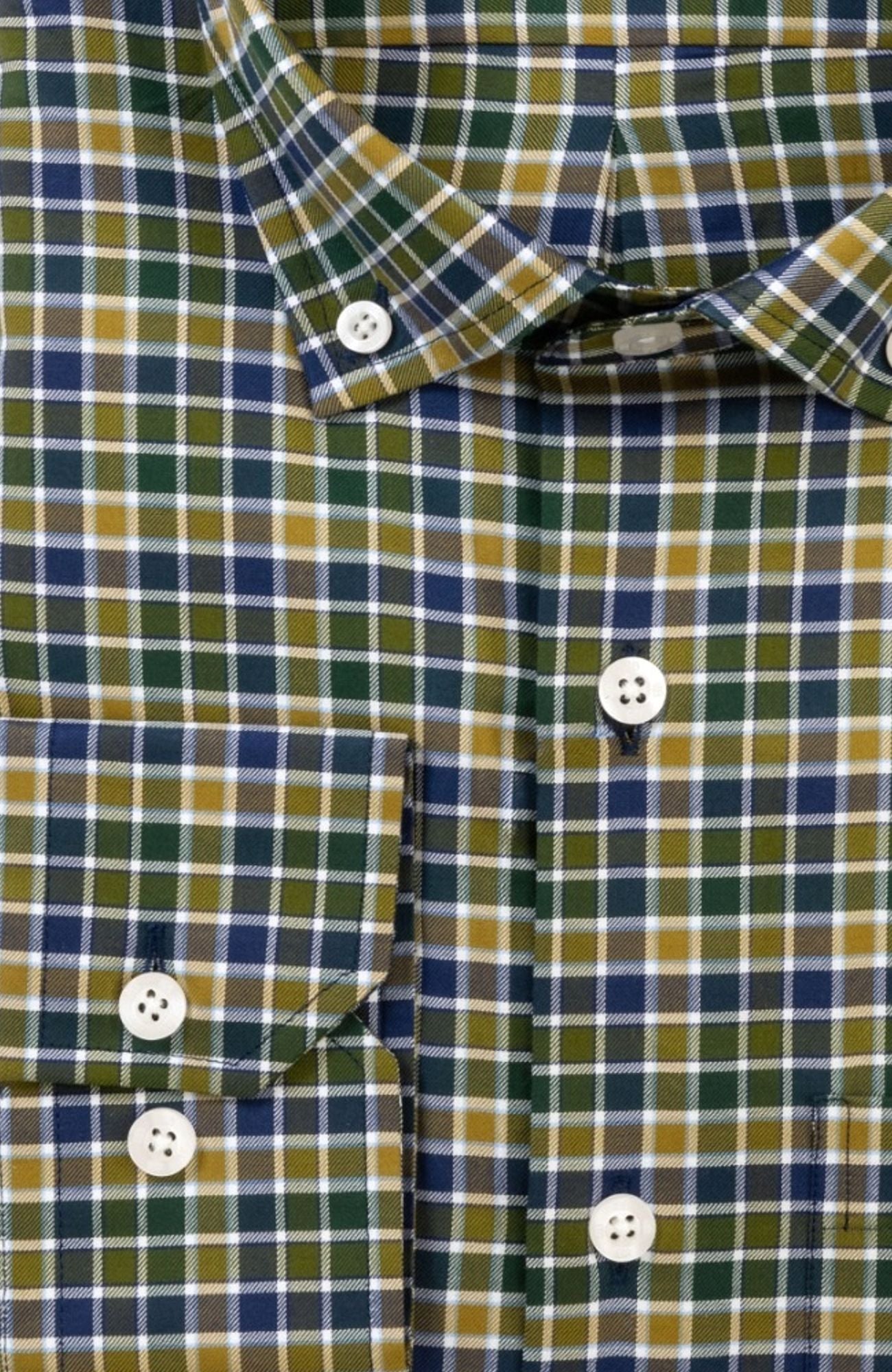 Prep Twill Check Long Sleeve Sport Shirt with Button Down Collar in Hunter Multi by Scott Barber