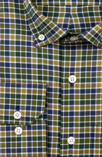 Prep Twill Check Long Sleeve Sport Shirt with Button Down Collar in Hunter Multi by Scott Barber