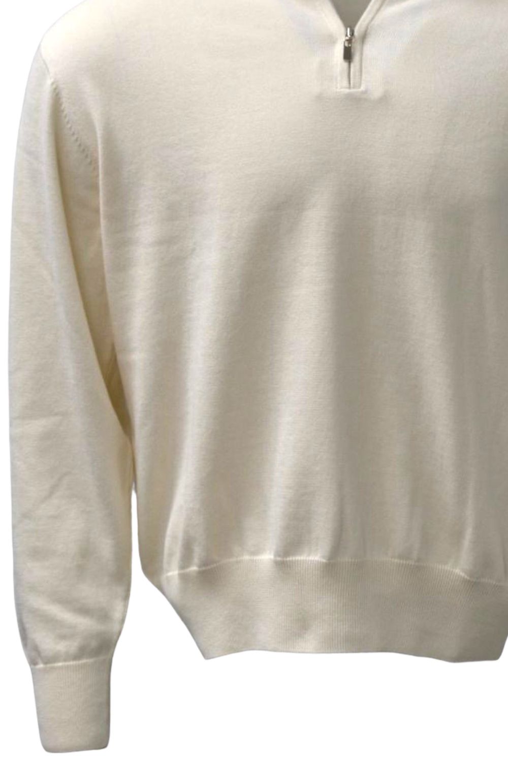 Lightweight Pima Cotton Quarter-Zip Sweater with Contrast Trim in Cream by Blue 1899
