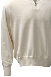 Lightweight Pima Cotton Quarter-Zip Sweater with Contrast Trim in Cream by Blue 1899