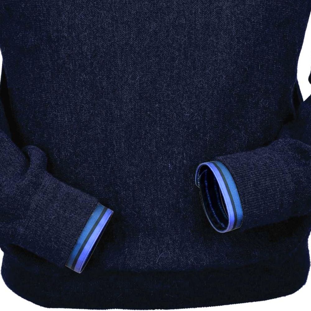 Baby Alpaca 'Links Stitch' Sweatshirt-Style Crew Neck Sweater in Navy Heather by Peru Unlimited