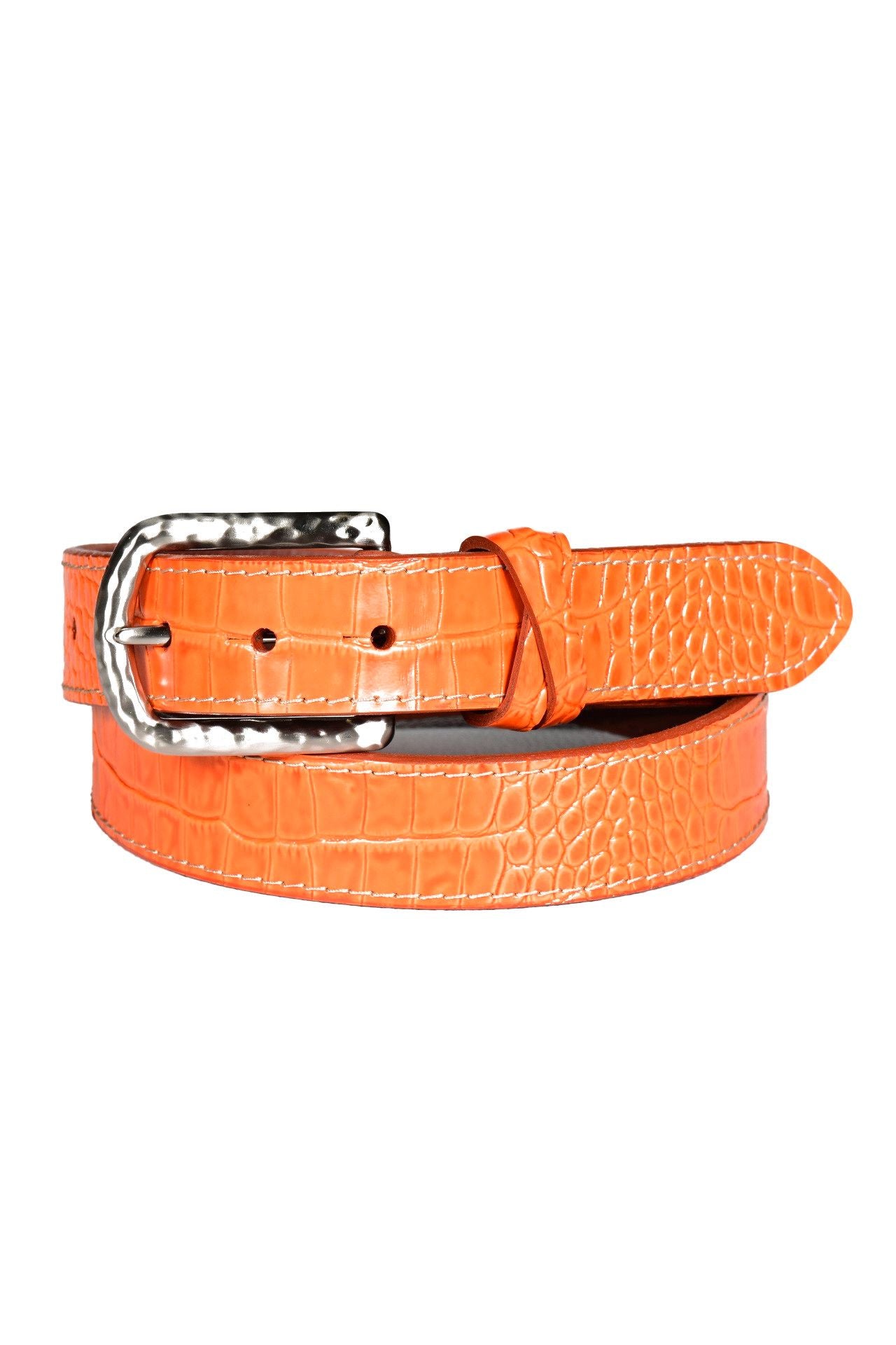 Italian Alligator Embossed Calfskin Leather Belt in Orange by Torino Leather