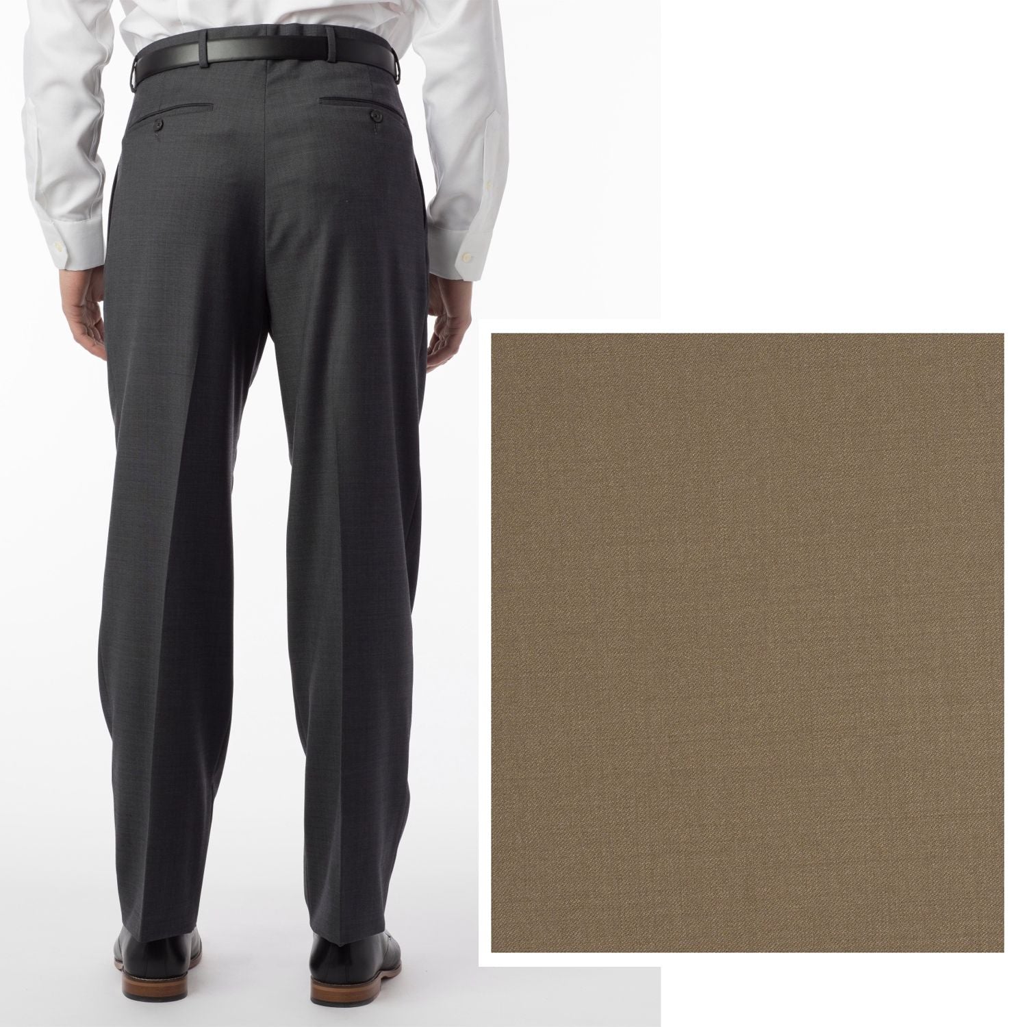 BIG FIT Super 120s Wool Gabardine Comfort-EZE Trouser in Tan (Manchester Pleated Model) by Ballin