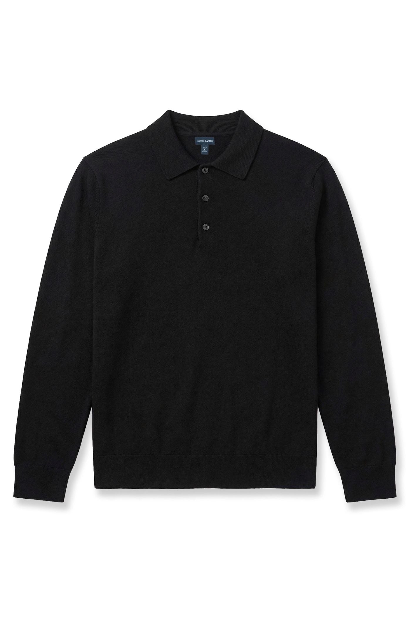 Pure Cashmere Polo Sweater in Black by Scott Barber