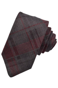 Wine and Grey Mélange Plaid Woven Silk, Cotton, and Wool Tie by Dion Neckwear