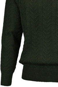 Royal Alpaca Cable Knit Button-Mock Sweater in Hunter Green Heather by Peru Unlimited