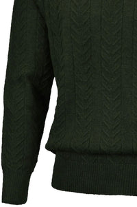 Royal Alpaca Cable Knit Button-Mock Sweater in Hunter Green Heather by Peru Unlimited