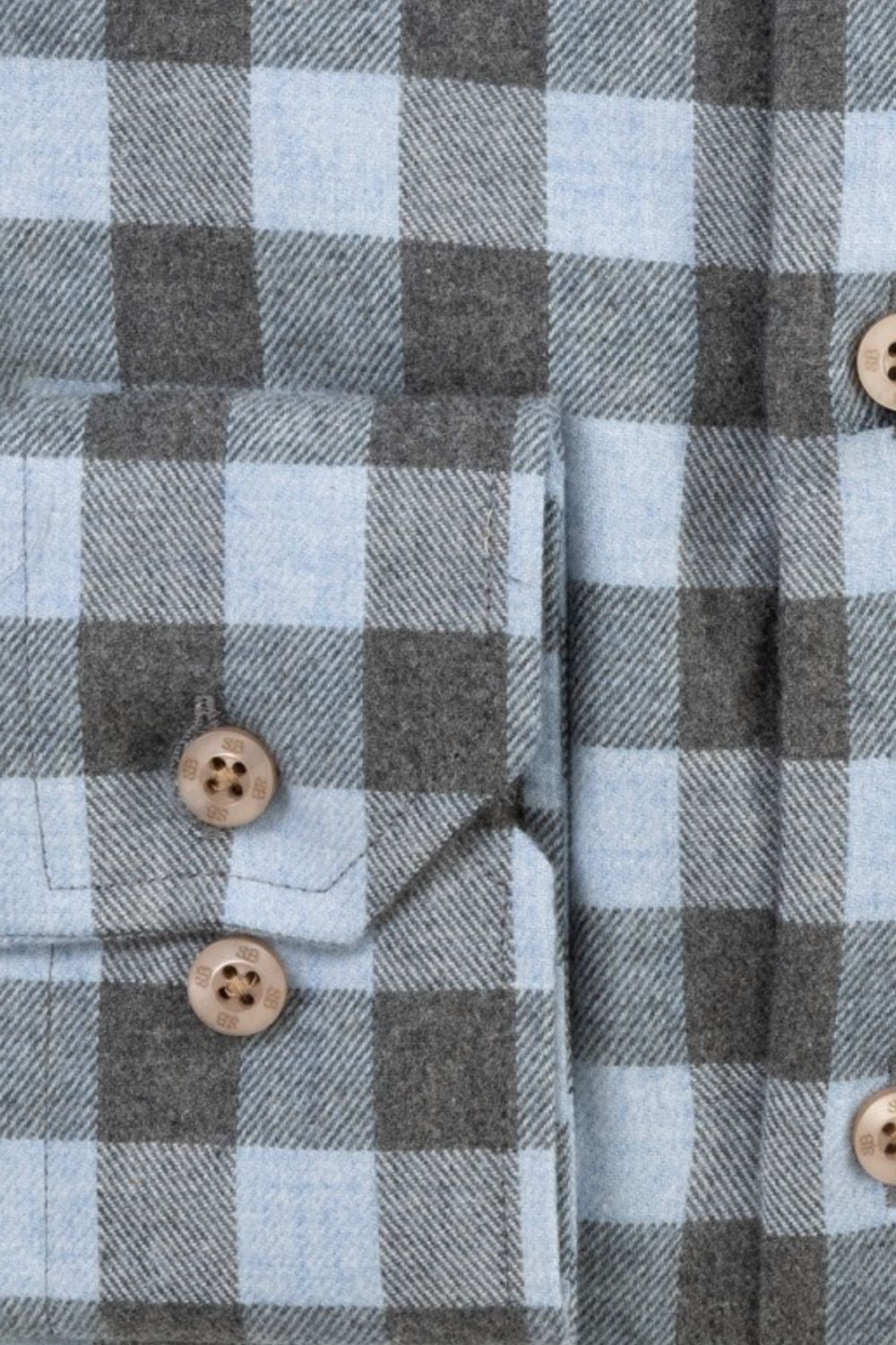 Italian Mélange Flannel Gingham Sport Shirt with Button Down Collar in Sky and Charcoal by Scott Barber