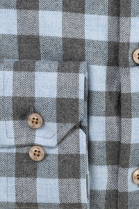Italian Mélange Flannel Gingham Sport Shirt with Button Down Collar in Sky and Charcoal by Scott Barber