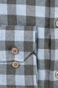 Italian Mélange Flannel Gingham Sport Shirt with Button Down Collar in Sky and Charcoal by Scott Barber
