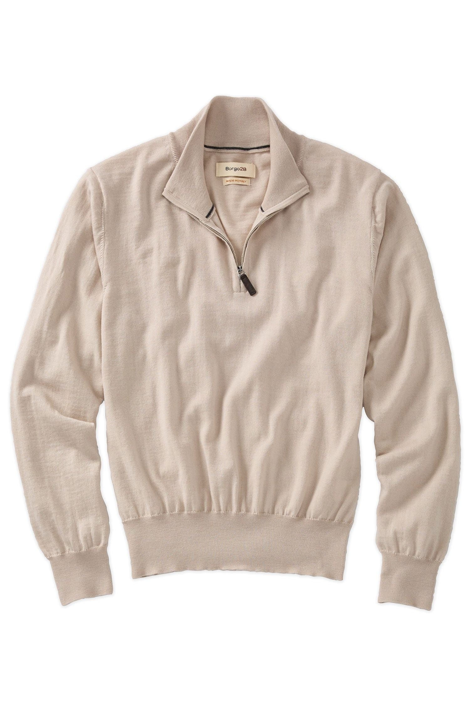 Italian Pure Merino Wool Quarter-Zip Sweater in Beige by Borgo28