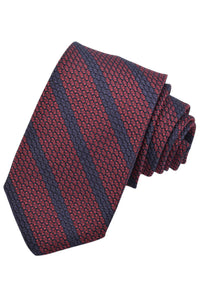 Wine and Navy Repp Bar Stripe Italian Garza Grossa Grenadine Silk Tie by Dion Neckwear