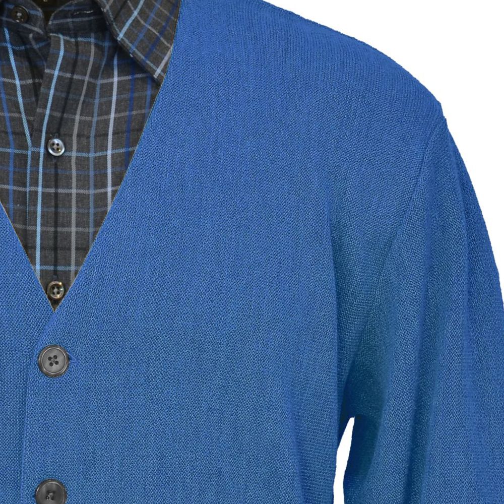 Baby Alpaca 'Links Stitch' V-Neck Cardigan Sweater in Royal Blue by Peru Unlimited