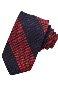 Red and Navy Wide Bar Stripe Italian Garza Grossa Grenadine Silk Tie by Dion Neckwear