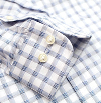 White and Blue Box Plaid Cotton Dress Shirt with Button-Down Collar by Cooper & Stewart