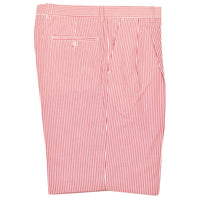 Seersucker Pleated Cotton Short in Red and White (Ascot Double Reverse Pleat) by Berle