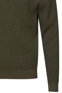Cotton Waffle-Knit Quarter-Zip Mock Neck Sweater in Green by Viyella
