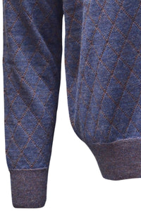 Baby Alpaca Diamond Raker Quarter-Zip Sweater in Denim/Burnt Orange by Blue 1899