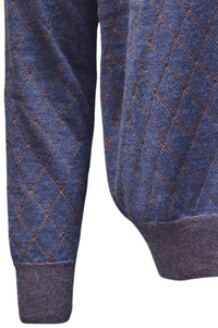 Baby Alpaca Diamond Raker Quarter-Zip Sweater in Denim/Burnt Orange by Blue 1899