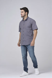 Black, Red, Rose, and Sky Print Short Sleeve No-Iron Cotton Sport Shirt with Hidden Button Down Collar by Leo Chevalier