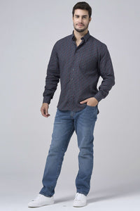 Navy, Green, and Wine Abstract Print No-Iron Cotton Sport Shirt with Hidden Button Down Collar by Leo Chevalier