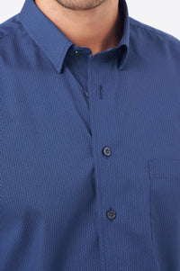 Navy and Blue Printed Circle Cotton Sport Shirt with Hidden Button Down Collar by Leo Chevalier