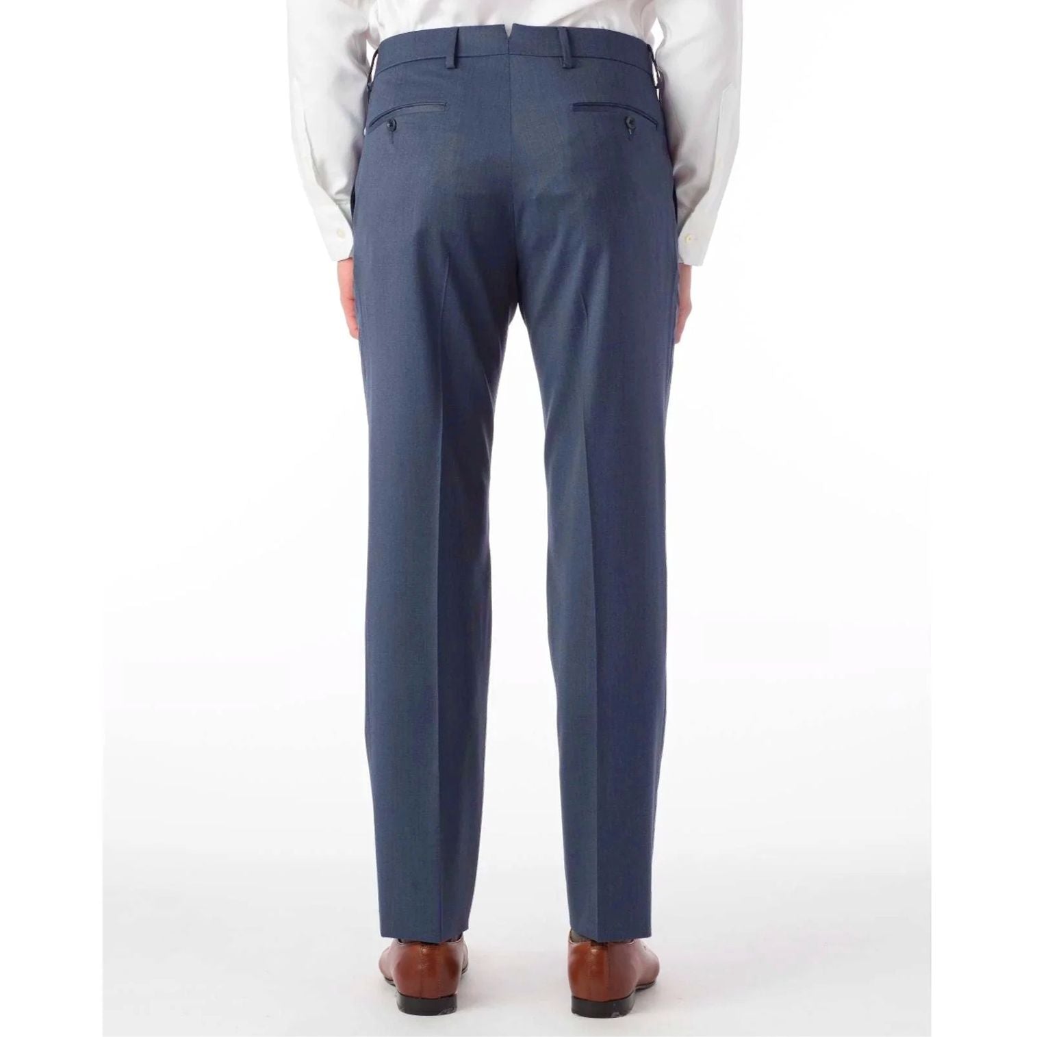 Super 130s Italian Luxury Ultimate Comfort Wool Tropical Flat Front Trouser in Blue Mix by 6 East by Ballin