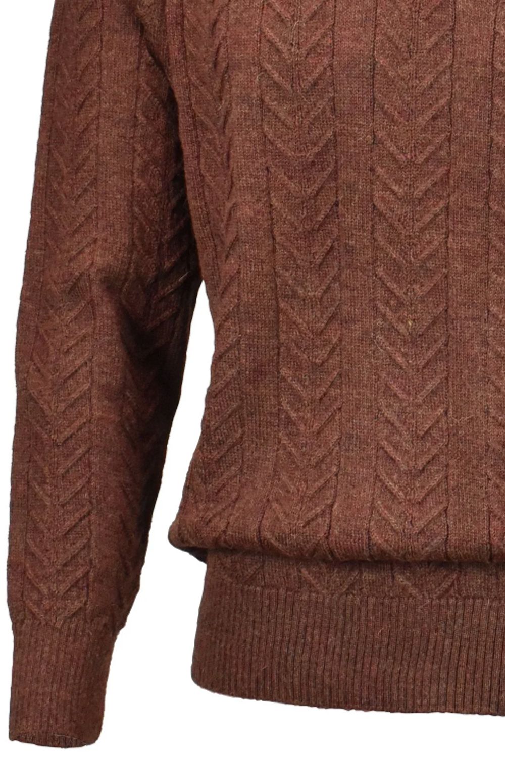Royal Alpaca Cable Knit Button-Mock Sweater in Rust Heather by Peru Unlimited