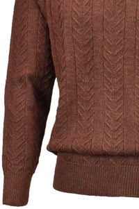 Royal Alpaca Cable Knit Button-Mock Sweater in Rust Heather by Peru Unlimited