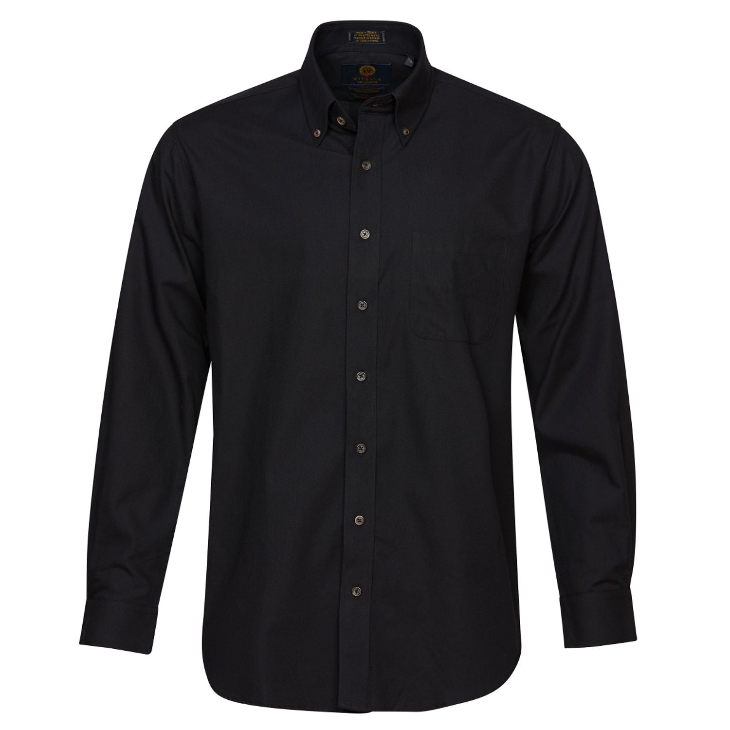 Solid Cotton and Wool Blend Button-Down Shirt in Black by Viyella