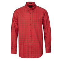 Red and Sage Green Plaid Cotton and Wool Blend Button-Down Shirt (TAILORED FIT) by Viyella