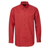 Red and Sage Green Plaid Cotton and Wool Blend Button-Down Shirt (Size X-Large) by Viyella