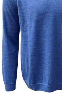 Baby Alpaca Raglan Sleeve Crew Neck Sweater with Contrast Trim in Surf/Pearl Grey by Blue 1899