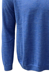 Baby Alpaca Raglan Sleeve Crew Neck Sweater with Contrast Trim in Surf/Pearl Grey by Blue 1899