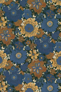 Italian Bold Floral Print Long Sleeve Sport Shirt in Blue, Bronze, and Mustard by Scott Barber