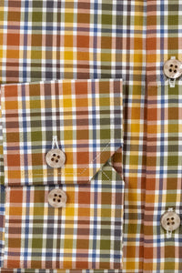 Italian Compact Twill Plaid Cotton Sport Shirt with Button Down Collar in Auburn Multi by Scott Barber